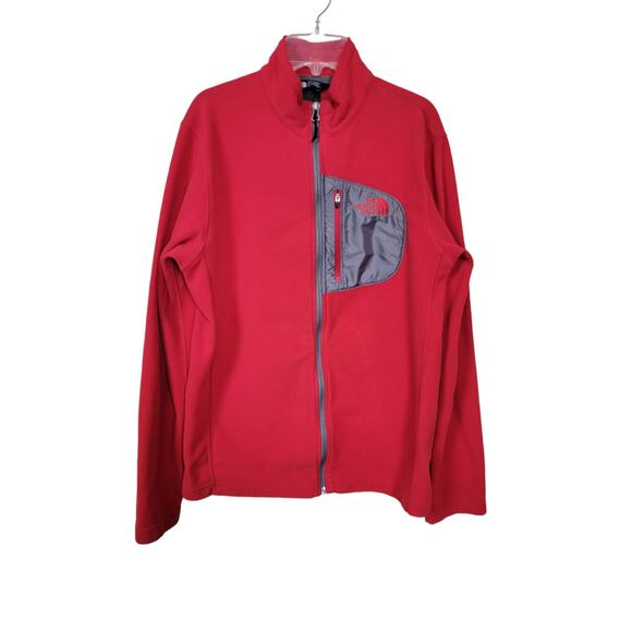 The North Face Full Zip Fleece Jacket Men's Small Red Zipped Pocket Long Sleeve - Picture 1 of 5